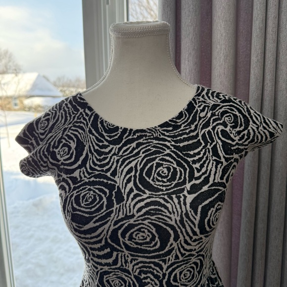 Twik | women's xsmall dark gray and White Rose Pattern Mini Dress - Picture 2 of 5